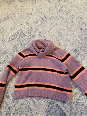 wild fable Lavender Turtleneck Sweater with Peach and Black Stripes